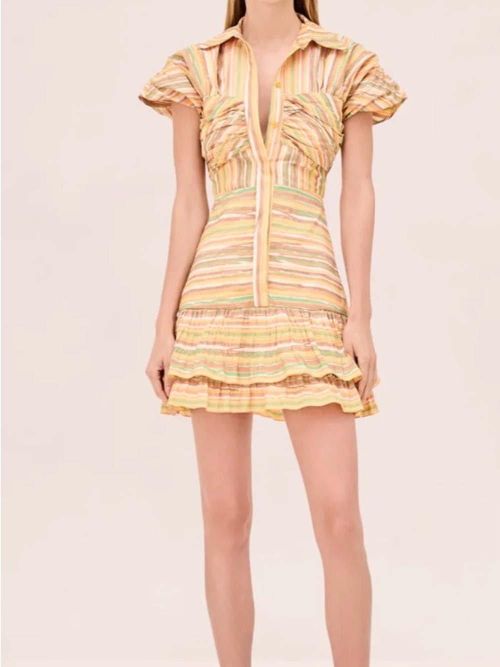 Alexis Yellow Striped Ruffle Mini Dress